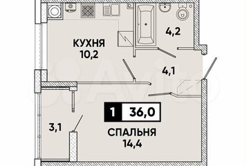 1-к квартира, 36 м², 2/12 эт.